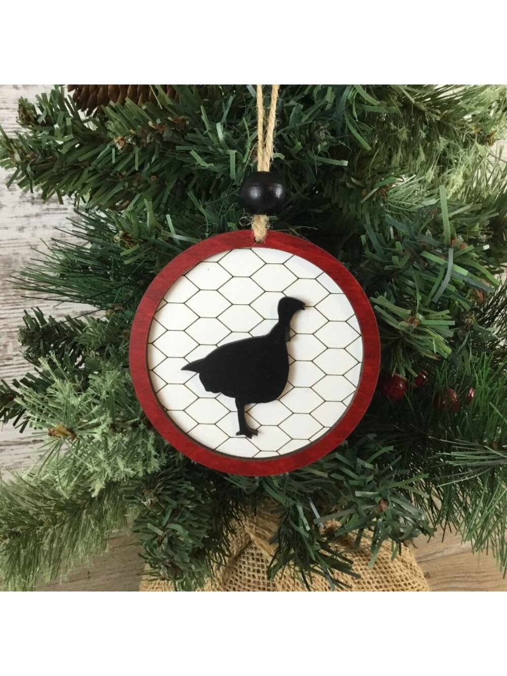 Turkey Rustic Farm Christmas Ornament with Laser-Cut Chicken Wire Pattern